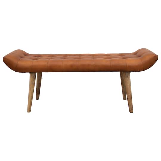 Hello Honey® 49" Leather Tufted Bench with Wood Legs